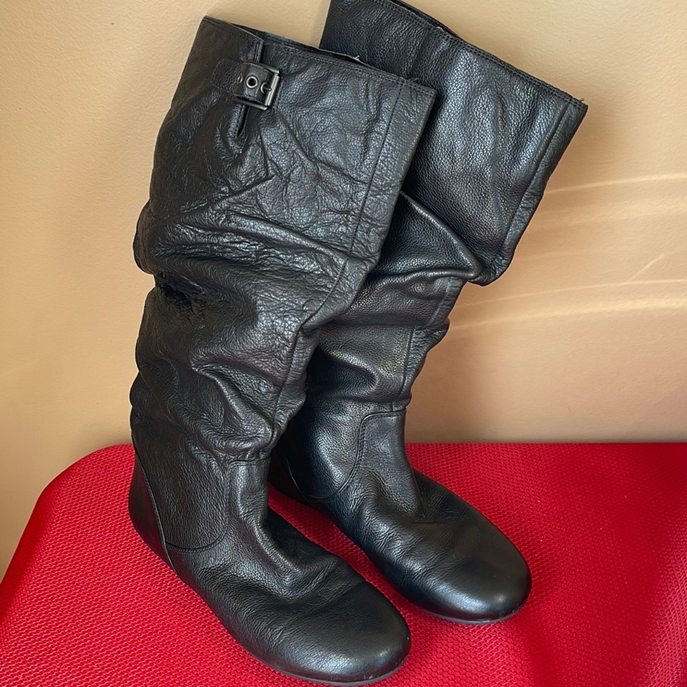 Giani Bini Black Leather Slouch Knee Boots
